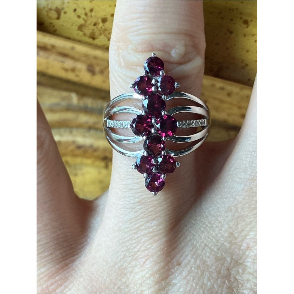 Natural Raspberry Garnet Sterling Silver Ring Size 7